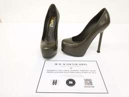 Yves Saint Laurent 'Tribtoo' Olive Green Leather Platform Heels Women's Size 5.5