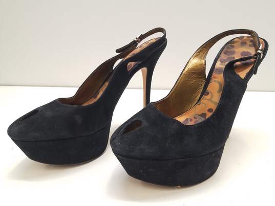 Sam Edelman Novato Black Suede Platform Slingback Peep Toe Pump Heels Shoes Size 9.5 M image number 1