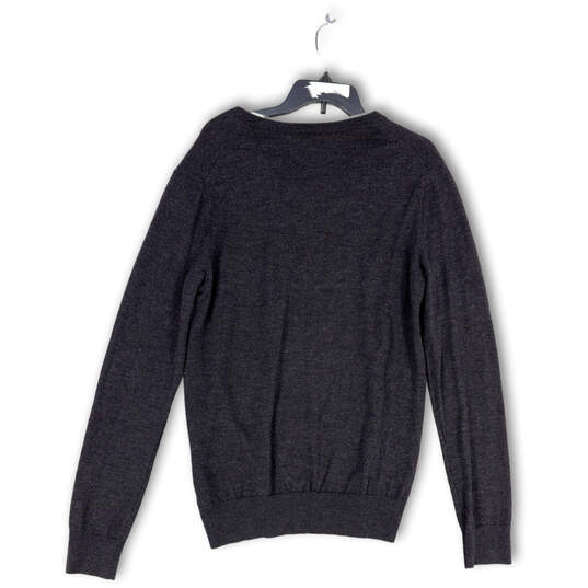 Mens Gray Knitted Slim Fit V-Neck Long Sleeve Pullover Sweater Size LT image number 2