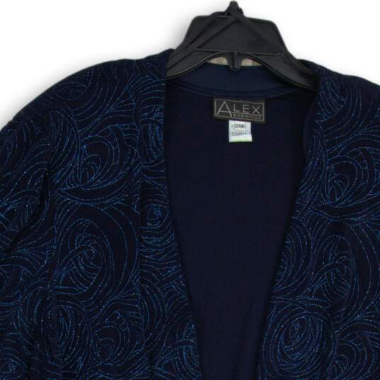 NWT Alex Evenings Womens Blue Printed Long Sleeve Open Front Jacket Size 24 image number 3