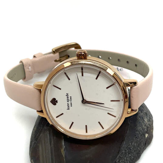 Designer Kate Spade KSW1501 Gold-Tone Pink Leather Strap Analog Wristwatch image number 1