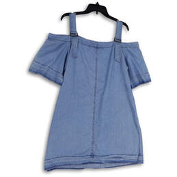 NWT Womens Blue Denim Cold Shoulder Square Neck Mini Dress Size X-Large alternative image