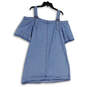 NWT Womens Blue Denim Cold Shoulder Square Neck Mini Dress Size X-Large image number 2