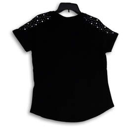 NWT Womens Black Studded Round Neck Short Sleeve Pullover T-Shirt Size L alternative image
