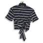 NWT Womens Navy Blue White Striped Round Sleeve Pullover Blouse Top Size M image number 2