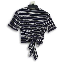 NWT Womens Navy Blue White Striped Round Sleeve Pullover Blouse Top Size M alternative image