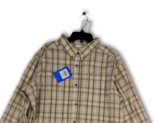 NWT Mens Brown Plaid Collared Long Sleeve Pocket Button-Up Shirt Size XL image number 3