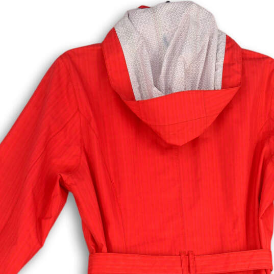 Womens Red Long Sleeve Hooded Belted Full Zip  Rain Jacket Size Medium image number 4