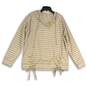 NWT Michael Kors Womens Beige White Striped Long Sleeve Pullover Hoodie Size L image number 1