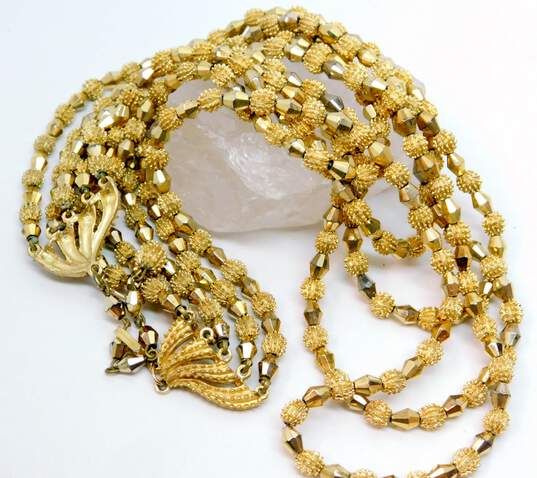 Vintage Crown Trifari Gold Tone Beaded Multi Strand Necklace 119.2g image number 3