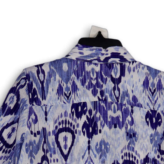Womens Blue White Ikat Collared Long Sleeve Button-Up Shirt Size 8/10 image number 4