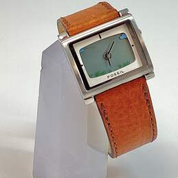 Designer Fossil Big Tic Silver-Tone Stainless Steel Leather Quartz Wristwatch
