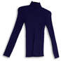 Womens Blue Ribbed Turtleneck Long Sleeve Pullover Sweater Size Small image number 1