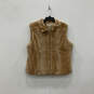 Womens Brown Rabbit Fur Sleeveless Collared Full-Zip Classic Vest Size L/XL image number 1