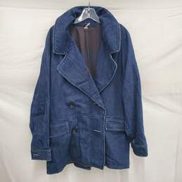 Free People Denim Blue Jean Cotton Blend Button Car Coat Size 12