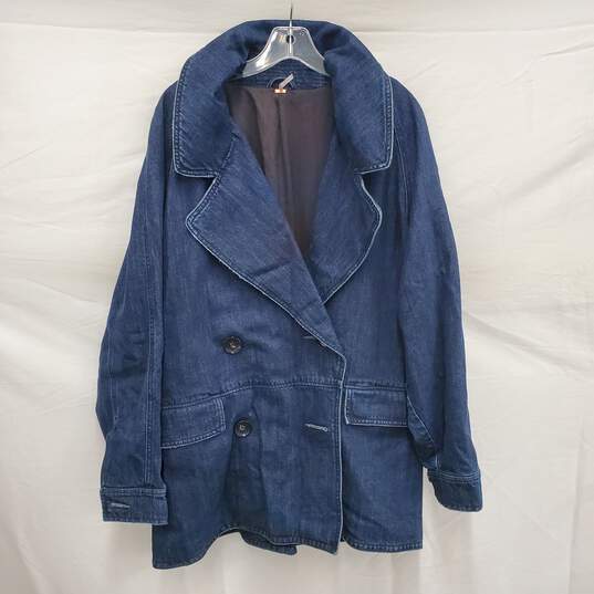 Free People Denim Blue Jean Cotton Blend Button Car Coat Size 12 image number 1