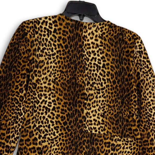 Womens Brown Black Leopard Print V-Neck Long Sleeve Wrap Dress Size Large image number 4