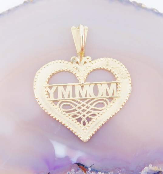 14k Yellow Gold Mommy Heart Etched Pendant 1.5g image number 2