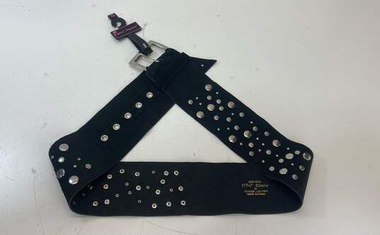 Buy the Betsey Johnson Black Suede Leather Studded Wide Belt Waist ...