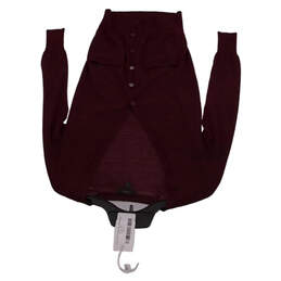 Womens Burgundy Long Sleeve V Neck Pockets Cardigan Sweater Size XXS alternative image