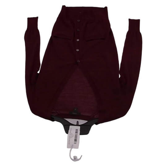 Womens Burgundy Long Sleeve V Neck Pockets Cardigan Sweater Size XXS image number 2