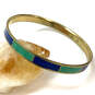 Designer J. Crew Gold-Tone Blue Green Thin Band Round Shape Bangle Bracelet image number 1
