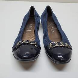 AGL Blue Suede Leather Cap Toe Chain Ballet Flats Shoes Women’s Sz 38 alternative image