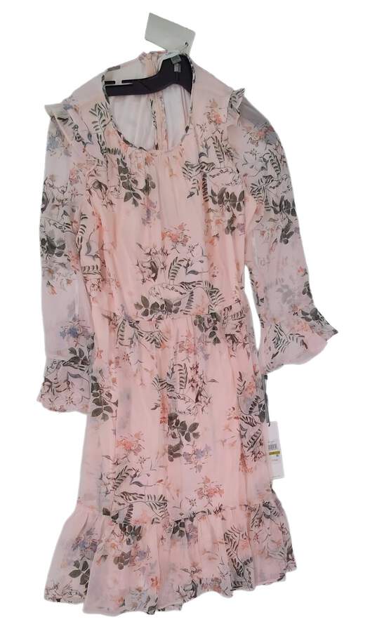 NWT Womens Pink 3/4 Sleeve Round Neck Ruffle Casual Mini Dress Size 14 image number 1