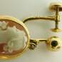 10K Gold Carved Woman Cameo Oval Drop Screw Back Earrings 3.2g image number 4