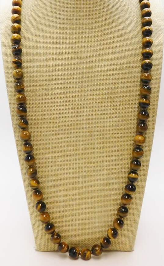 14K Yellow Gold Tiger's Eye Beaded Long Necklace 100.5g image number 2