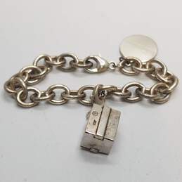 Sterling Silver Rolo Chain Box & Disc Tag 7inch Bracelet 32.8g