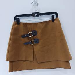 Anthropologie Meadow Rue Camel Double Buckle Mini Skirt Size 6