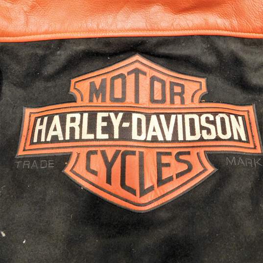Harley Davidson Vintage Men's Medium Wool Leather Jacket Black Orange image number 5
