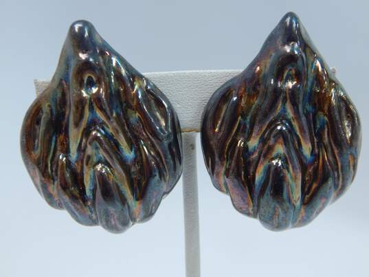 Artisan 925 Signed Electroform Abstract Puffy Clip Earrings 30.4g image number 3