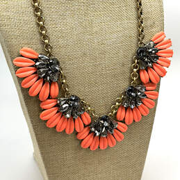 Designer J. Crew Gold-Tone Crystal Orange Daisy Flower Statement Necklace