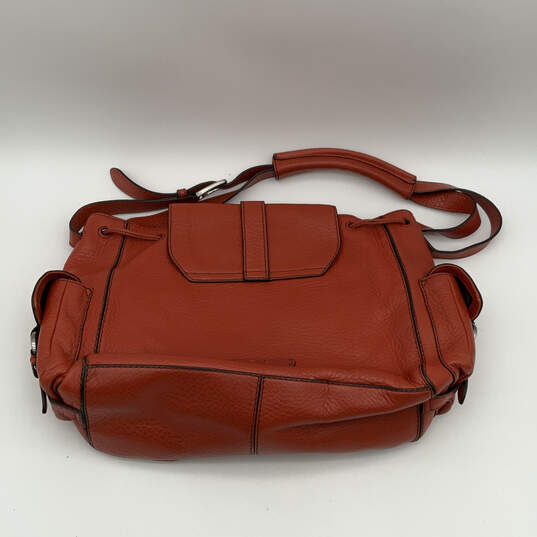 Womens Orange Leather Inner Pockets Adjustable Strap Shoulder Bag image number 2