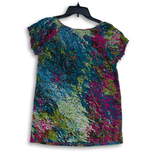 NWT Kasper Womens Multicolor Abstract Cap Sleeve Round Neck Blouse Top Size L image number 2