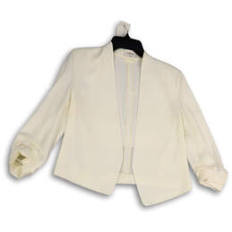 Womens White Long Sleeve Regular Fit Open Front Cropped Blazer Size 4