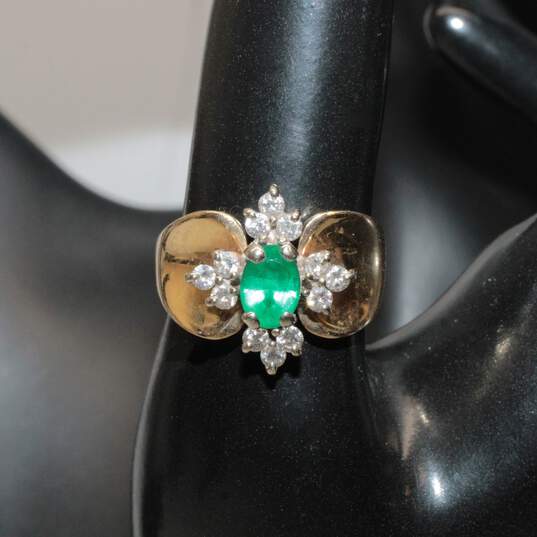 14K Yellow & White Gold Emerald Diamond Accent Ring(Size 7.5)7.3g- image number 2