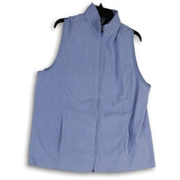 Womens Blue Sleeveless Front Pockets Mock Neck Full-Zip Vest Sz 1X 16W-18W