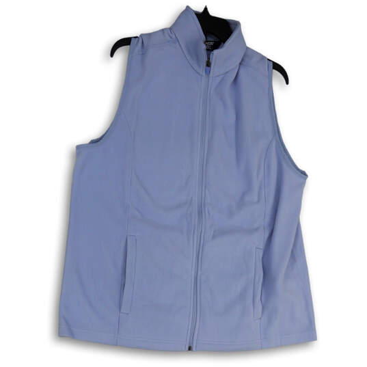 Womens Blue Sleeveless Front Pockets Mock Neck Full-Zip Vest Sz 1X 16W-18W image number 1
