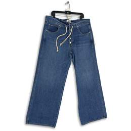 NWT AMO Womens Blue Denim Medium Wash High-Rise Wide-Leg Jeans Size XL