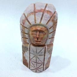 VNTG Navajo Alabaster Pink Stone Indian Chief Carved Sculpture 6.5 Inch
