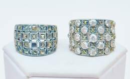 Sterling Silver Marcasite & CZ Chunky Rings Bracelet & Oblong Textured Earrings 53.6g alternative image
