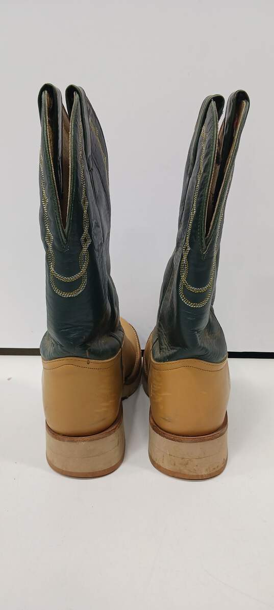 Toni Lama Women's Beige and Green Leather Cowboy Boots Size 7 image number 4
