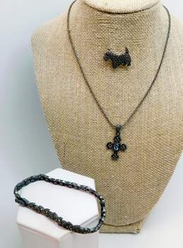 Artisan 925 Topaz Marcasite Pendant Necklace, Bracelet, Judith Jack Brooch 27.4g