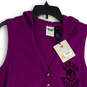 NWT Womens Purple V-Neck Sleeveless Button Detail Hooded T-Shirt Size 2W image number 3