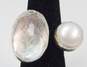 Signed Toosis 925 Faceted Clear Quartz & White Pearl Unique Statement Ring 9.9g image number 2