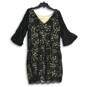 NWT Womens Black Lace Round Neck Bell Sleeve Back Zip Shift Dress Size 12 image number 2
