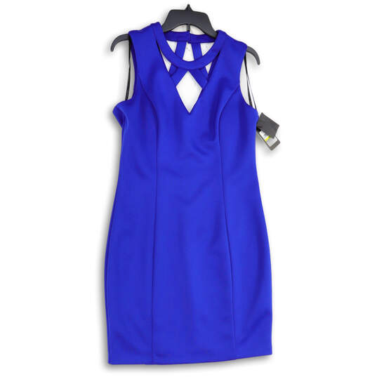 NWT Women Blue Cutout Front Sleeveless Round Neck Sheath Dress Size 14 image number 1